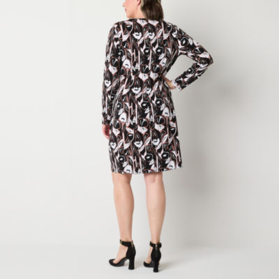 Liz Claiborne Womens Long Sleeve Floral Wrap Dress