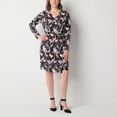 Liz Claiborne Womens Long Sleeve Floral Wrap Dress