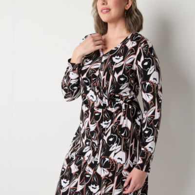 Liz Claiborne Womens Long Sleeve Floral Wrap Dress