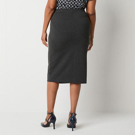 Liz Claiborne Ponte Womens Mid Rise Stretch Fabric Midi Pencil Skirt, Petite Xx-large, Gray