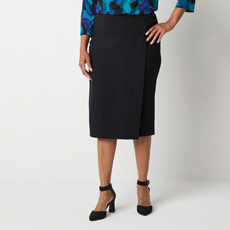 Liz Claiborne Ponte Womens Mid Rise Stretch Fabric Midi Pencil Skirt, X-large, Black