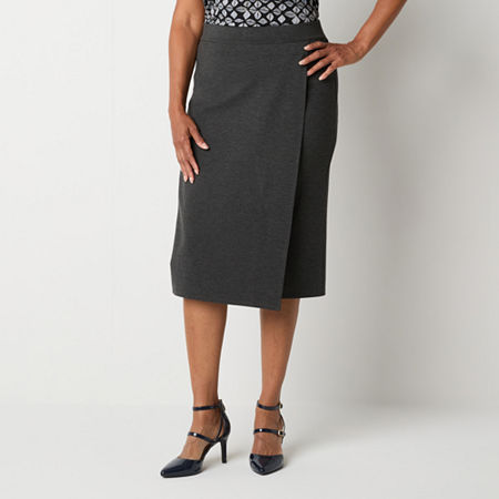 Liz Claiborne Ponte Womens Mid Rise Stretch Fabric Midi Pencil Skirt, Petite Xx-large, Gray