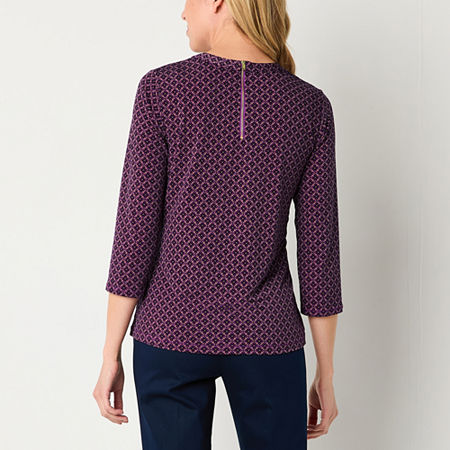 Liz Claiborne Womens Round Neck 3/4 Sleeve Blouse, Petite X-large, Purple