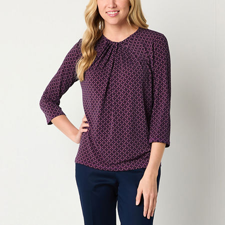 Liz Claiborne Womens Round Neck 3/4 Sleeve Blouse, Petite X-large, Purple