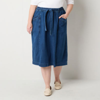 St. John's Bay Womens High Rise Midi Denim Skirt-Plus