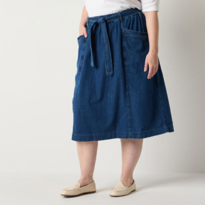 St. John's Bay Womens High Rise Midi Denim Skirt-Plus