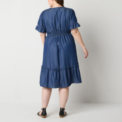 Frye and Co. Womens Plus Short Sleeve Midi Maxi Dress