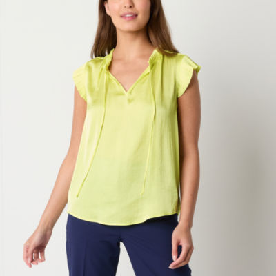 Worthington Womens Split Tie Neck Sleeveless Blouse