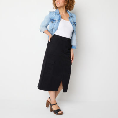 a.n.a Womens High Rise Midi Cargo Skirt