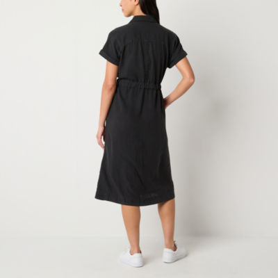 a.n.a Womens Short Sleeve Midi Shirt Dress