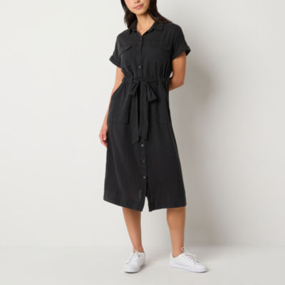 a.n.a Womens Short Sleeve Midi Shirt Dress