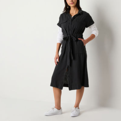 a.n.a Womens Short Sleeve Midi Shirt Dress