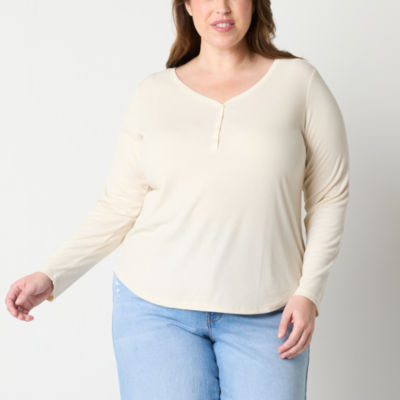 a.n.a Plus Womens Long Sleeve Henley Shirt