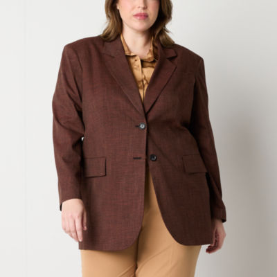 Worthington Womens Boxy Fit Double Breasted Blazer-Plus