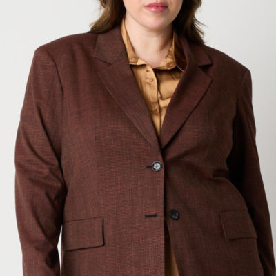 Worthington Womens Boxy Fit Double Breasted Blazer-Plus