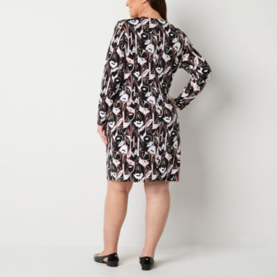 Liz Claiborne Womens Plus Long Sleeve Floral Wrap Dress