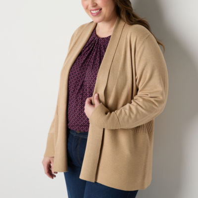Liz Claiborne Plus Womens Long Sleeve Open Front Cardigan