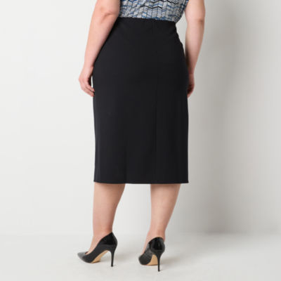 Liz Claiborne Ponte Womens Plus Mid Rise Stretch Fabric Midi Pencil Skirt
