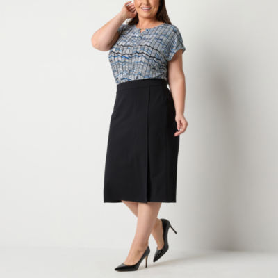 Liz Claiborne Ponte Womens Plus Mid Rise Stretch Fabric Midi Pencil Skirt