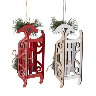 North Pole Trading Co. Wood Sleigh Set 2-pc. Christmas Ornament