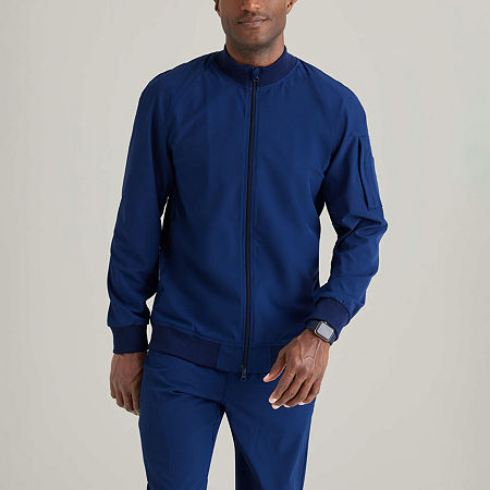 Barco One Bow883 Amplify 3-pocket Stand-up Collar Warm-up Mens Big And Tall Moisture Wicking Scrub Jackets In Blue
