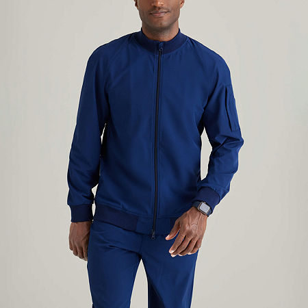 Barco One Bow883 Amplify 3-pocket Stand-up Collar Warm-up Mens Big And Tall Moisture Wicking Scrub Jackets In Blue