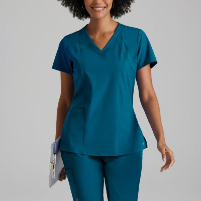 Barco One 5105 Racer 4-Pocket Womens Plus Tall V Neck Short Sleeve Tag Free Stretch Fabric Moisture Wicking Scrub Top