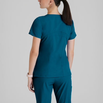 Barco One 5106 Pulse 5-Pocket Womens V Neck Short Sleeve Tag Free Stretch Fabric Moisture Wicking Scrub Top