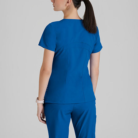 Barco One 5106 Pulse 5-Pocket Womens V Neck Tag Free Stretch Fabric Moisture Wicking Short Sleeve Scrub Top, X-large, Blue