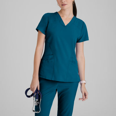 Barco One 5106 Pulse 5-Pocket Womens V Neck Short Sleeve Tag Free Stretch Fabric Moisture Wicking Scrub Top