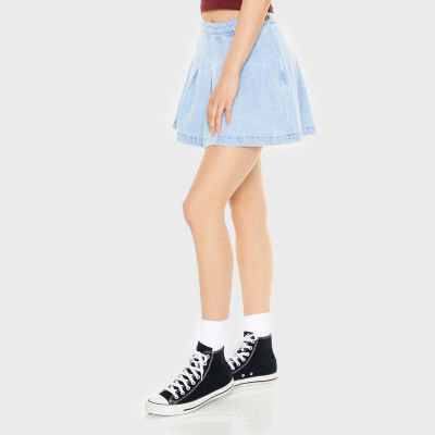 Forever 21 Denim Womens Mid Rise Pleated Skirt Juniors