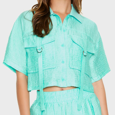 Forever 21 Juniors Womens Short Sleeve Regular Fit Button-Down Shirt