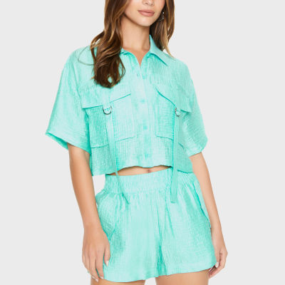 Forever 21 Juniors Womens Short Sleeve Regular Fit Button-Down Shirt