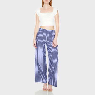 Forever 21-Juniors Poplin Carpenter Womens High Rise Wide Leg Pull-On Pants