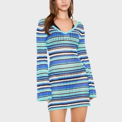 Forever 21 Long Sleeve Crochet Dress Striped A-Line Juniors