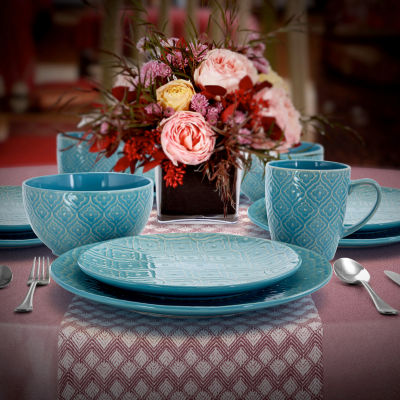 Elama Aqua Lily 16-pc. Stoneware Dinnerware Set