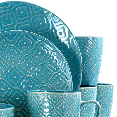 Elama Aqua Lily 16-pc. Stoneware Dinnerware Set