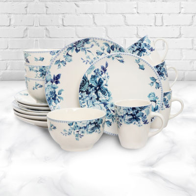 Elama Traditional Blue Rose 16-pc. Dinnerware Set