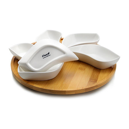 Elama Signature Modern 13.5 Inch 7pc Lazy Susan Appetizer And Condiment Server Set, One Size, White