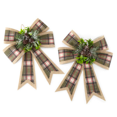 North Pole Trading Co. Plaid Bow Set 2-pc. Christmas Ornament