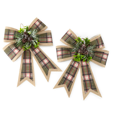 North Pole Trading Co. Plaid Bow Set 2-pc. Christmas Ornament, One Size, Green