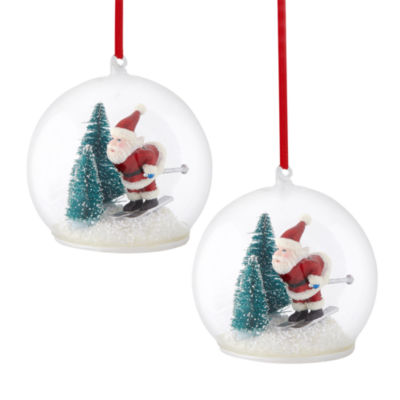 North Pole Trading Co. Santa Ski Snowglobe Set 2-pc. Christmas Ornament