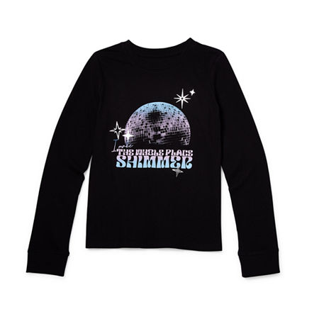 Thereabouts Little & Big Girls Round Neck Long Sleeve Graphic T-Shirt, X-large (16), Black