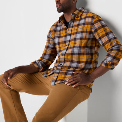 St. John's Bay Dexterity Mens Easy-on + Easy-off Adaptive Classic Fit Long Sleeve Flannel Shirt