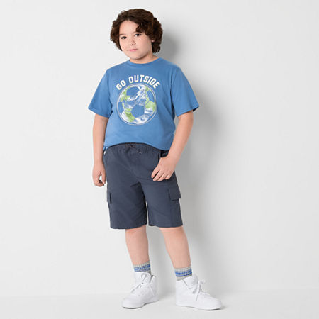 Thereabouts Little & Big Boys Stretch Fabric Adjustable Waist Cargo Short, M (10-12) Husky, Blue