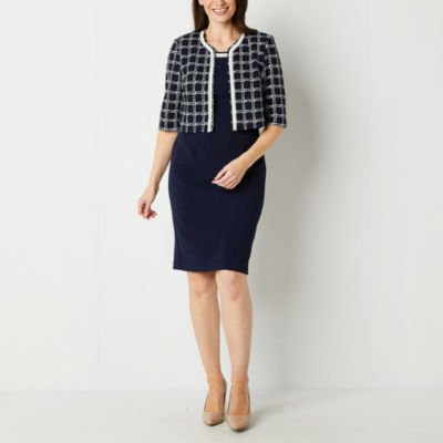 Maya Brooke Womens Pearl Trim Jacket Dress