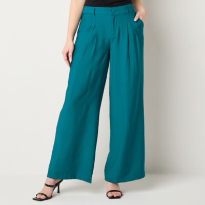 Liz Claiborne Womens Mid Rise Wide Leg Flat Front Pant