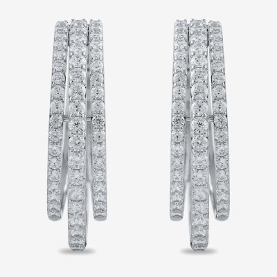 Womens 2 CT. T.W. Lab Grown White Diamond 10K White Gold 26.1mm Hoop Earrings