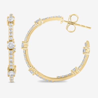 Womens 1 CT. T.W. Lab Grown White Diamond 10K Gold 25.8mm Hoop Earrings