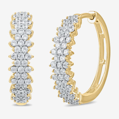 Womens 1 CT. T.W. Lab Grown White Diamond 10K Gold 20.5mm Hoop Earrings